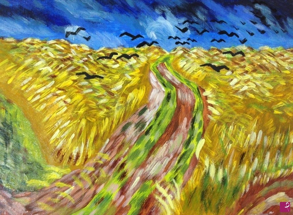 quadri in vendita online - Campo di grano con volo di corvi 
