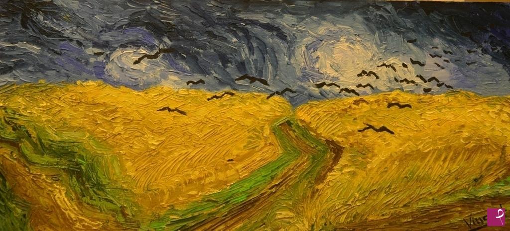 quadri in vendita online - "Campo di grano con volo di corvi"