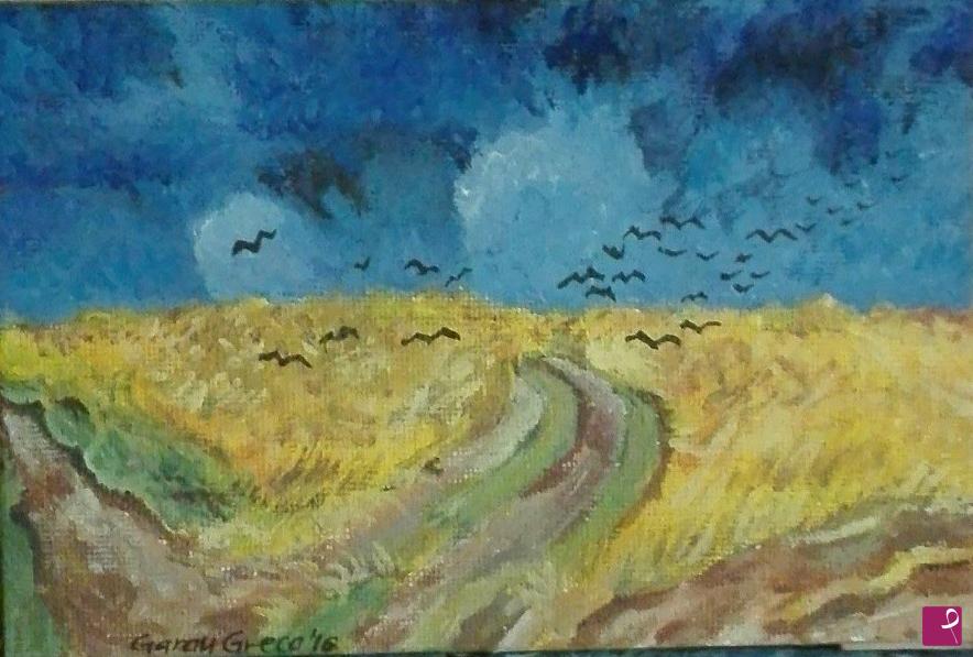quadri in vendita online - Campo di grano con volo di corvi