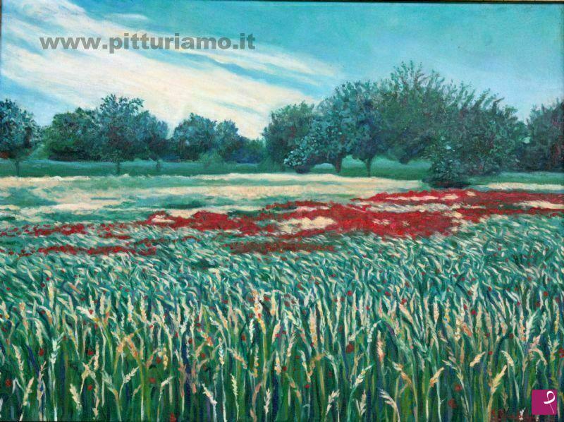 quadri in vendita online - Campo di grano e papaveri