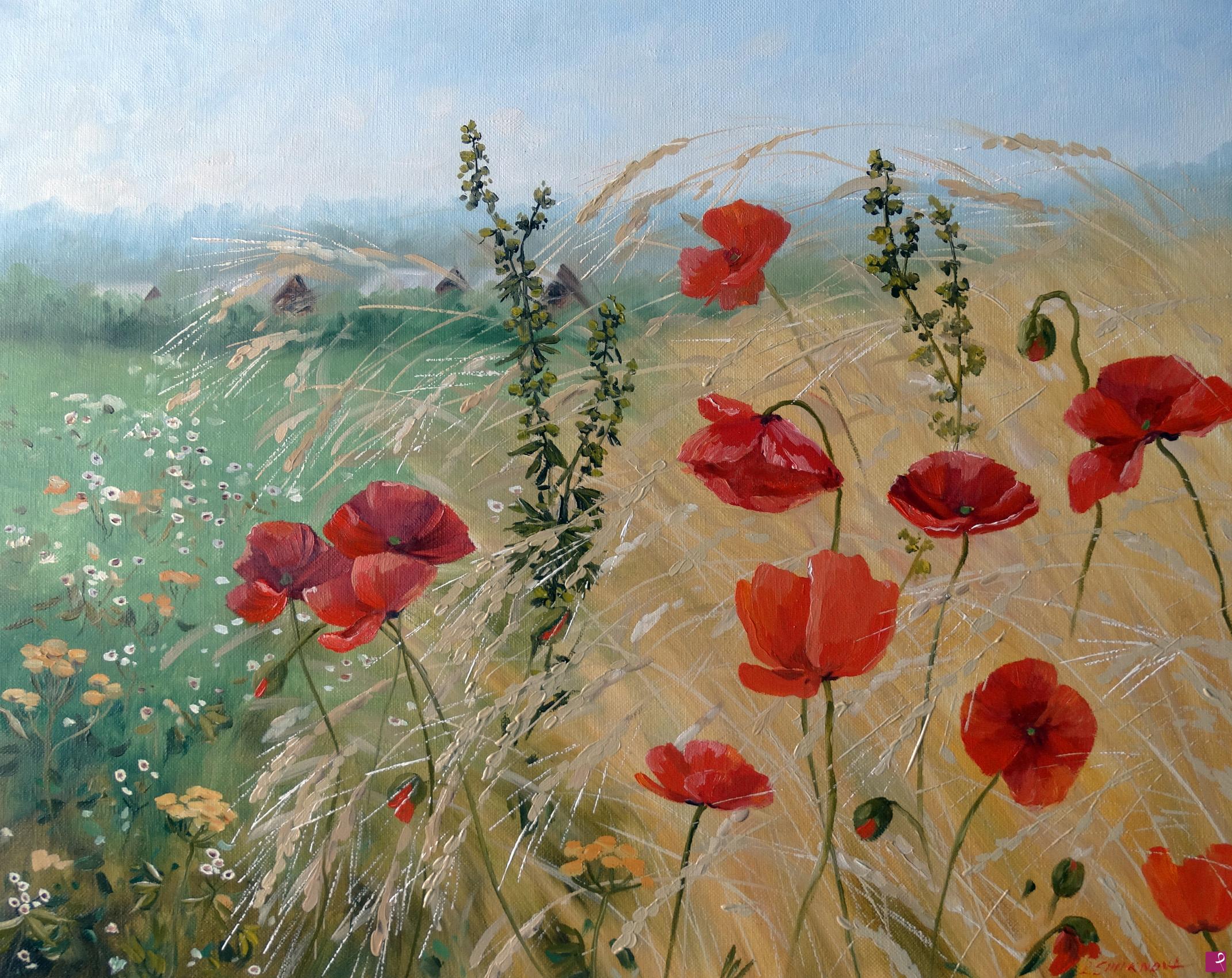 quadri in vendita online -  Campo di grano e papaveri
