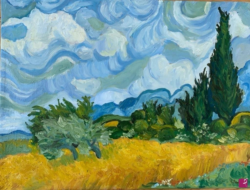Quadro Cipressi di Van Gogh, falso d'autore 60x50cm Paesaggi