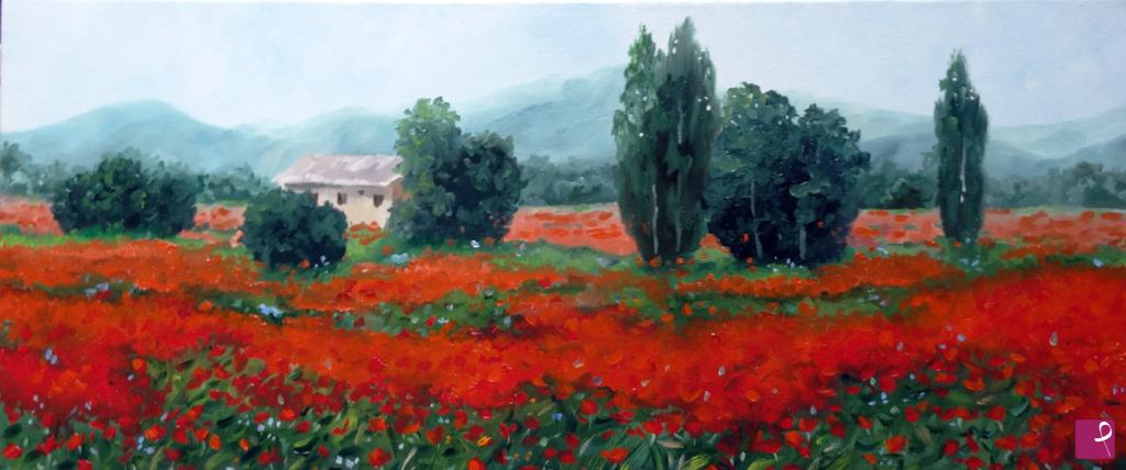 quadri in vendita online - Campo di papaveri