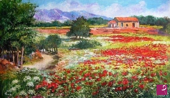 quadri in vendita online - Campo di papaveri