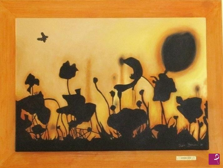 quadri in vendita online - campo di papaveri al tramonto