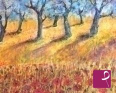 quadri in vendita online - Campo di papaveri con olivi