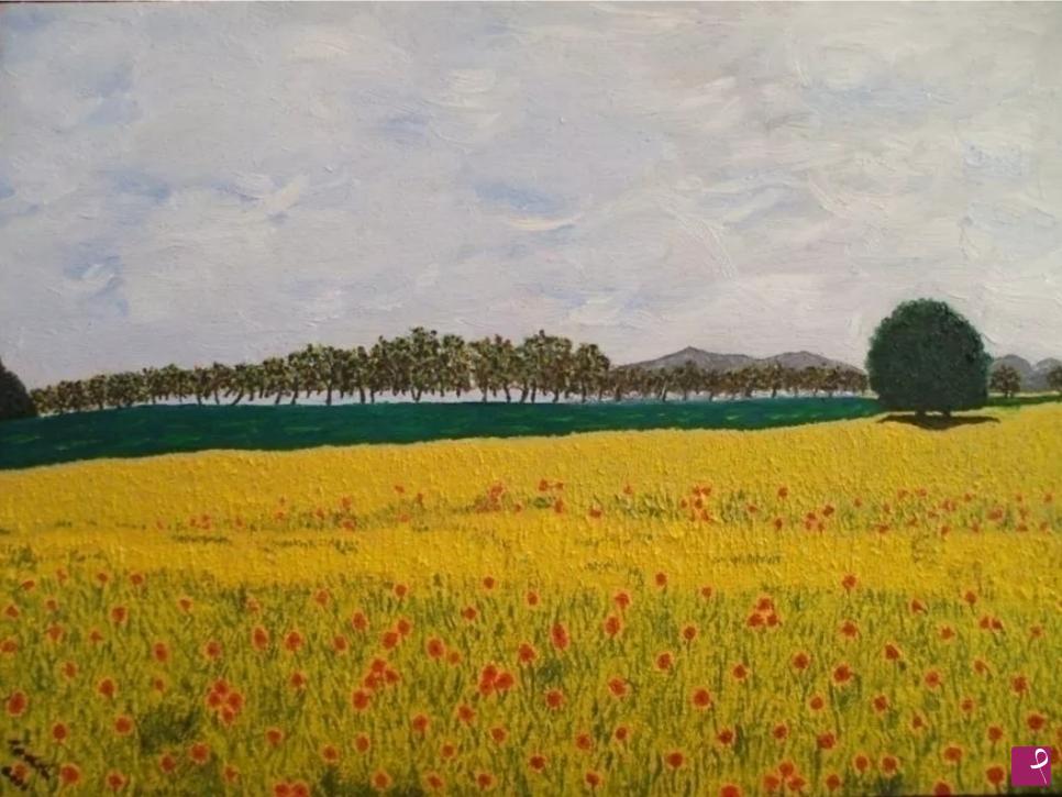 quadri in vendita online - Campo di papaveri.  L'importanza di un papavero nella vastità di un campo, identità e carattere in una nota di colore. 