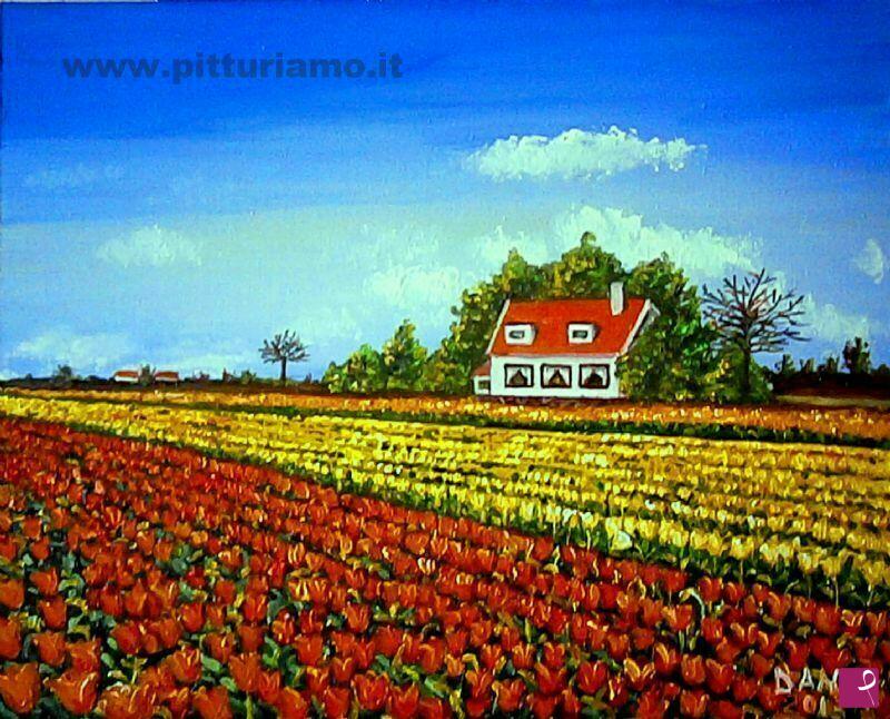 quadri in vendita online - CAMPO DI TULIPANI