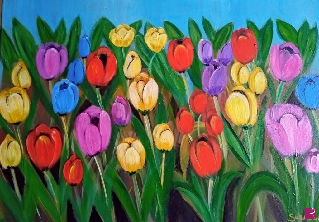quadri in vendita online - Campo di tulipani