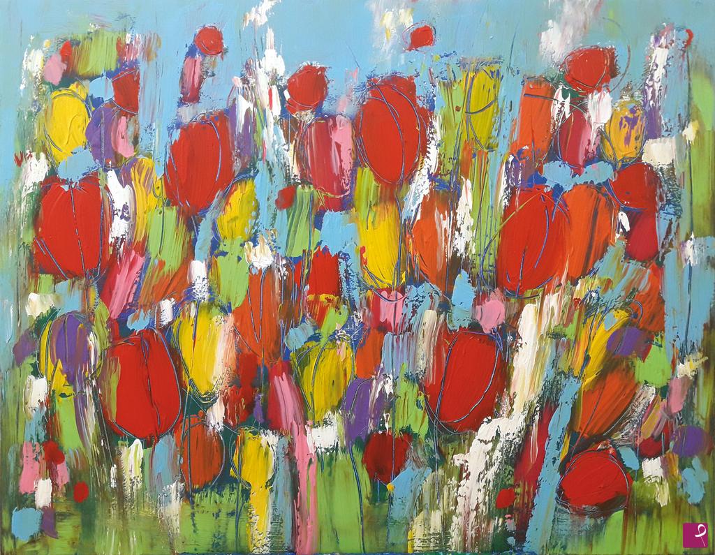 quadri in vendita online - Campo di tulipani e fiori 1