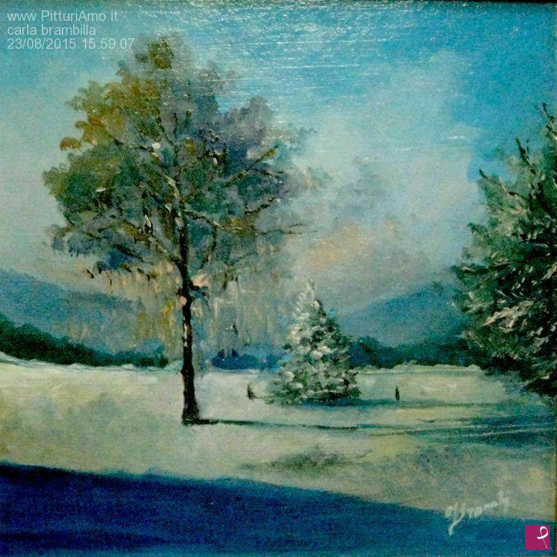 quadri in vendita online - campo innevato con alberi