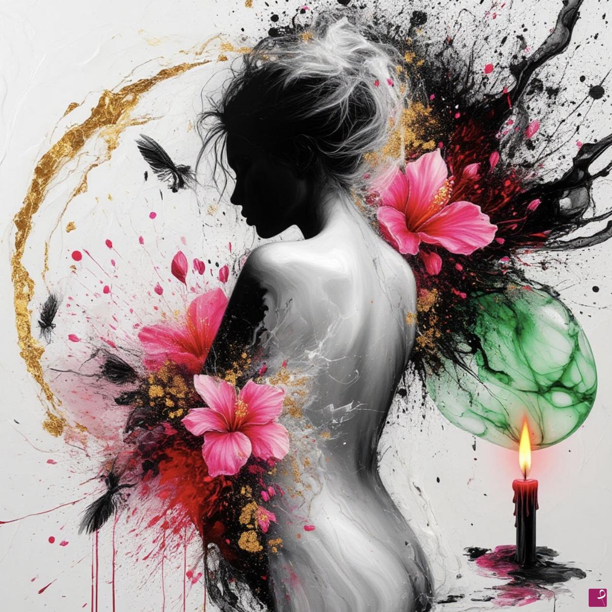 quadri in vendita online - Candle, women and flowers 