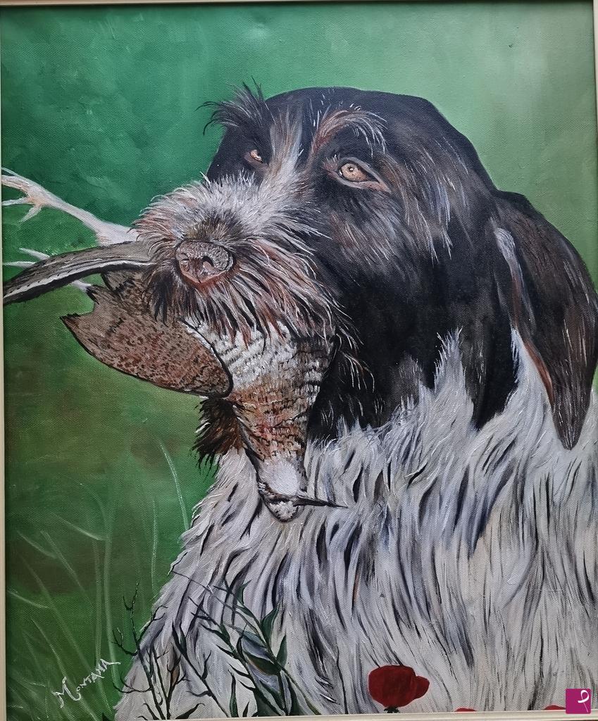 quadri in vendita online - Cane con selvaggina 