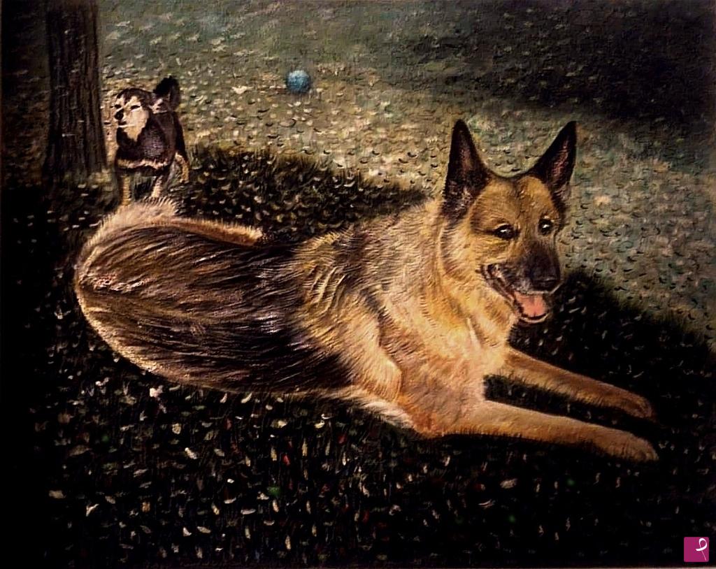 quadri in vendita online - Cani  felici  al  parco
