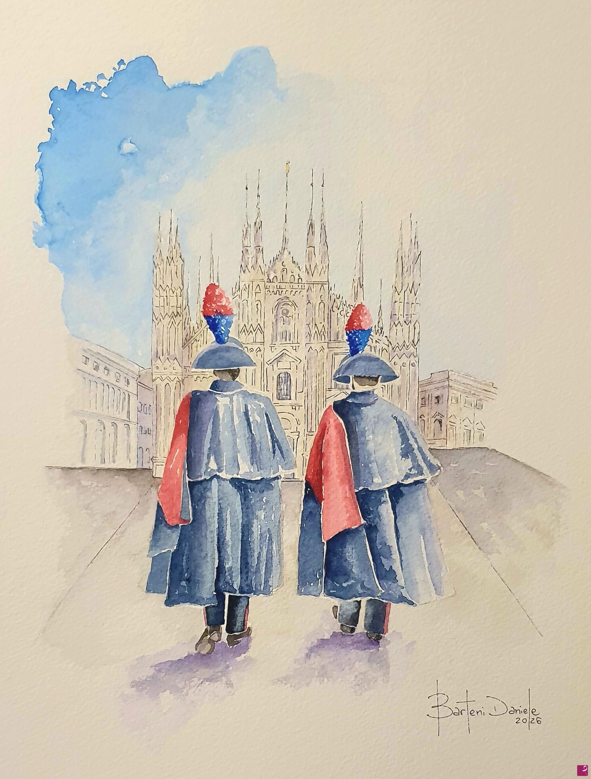 quadri in vendita online - Carabinieri e il Duomo di Milano