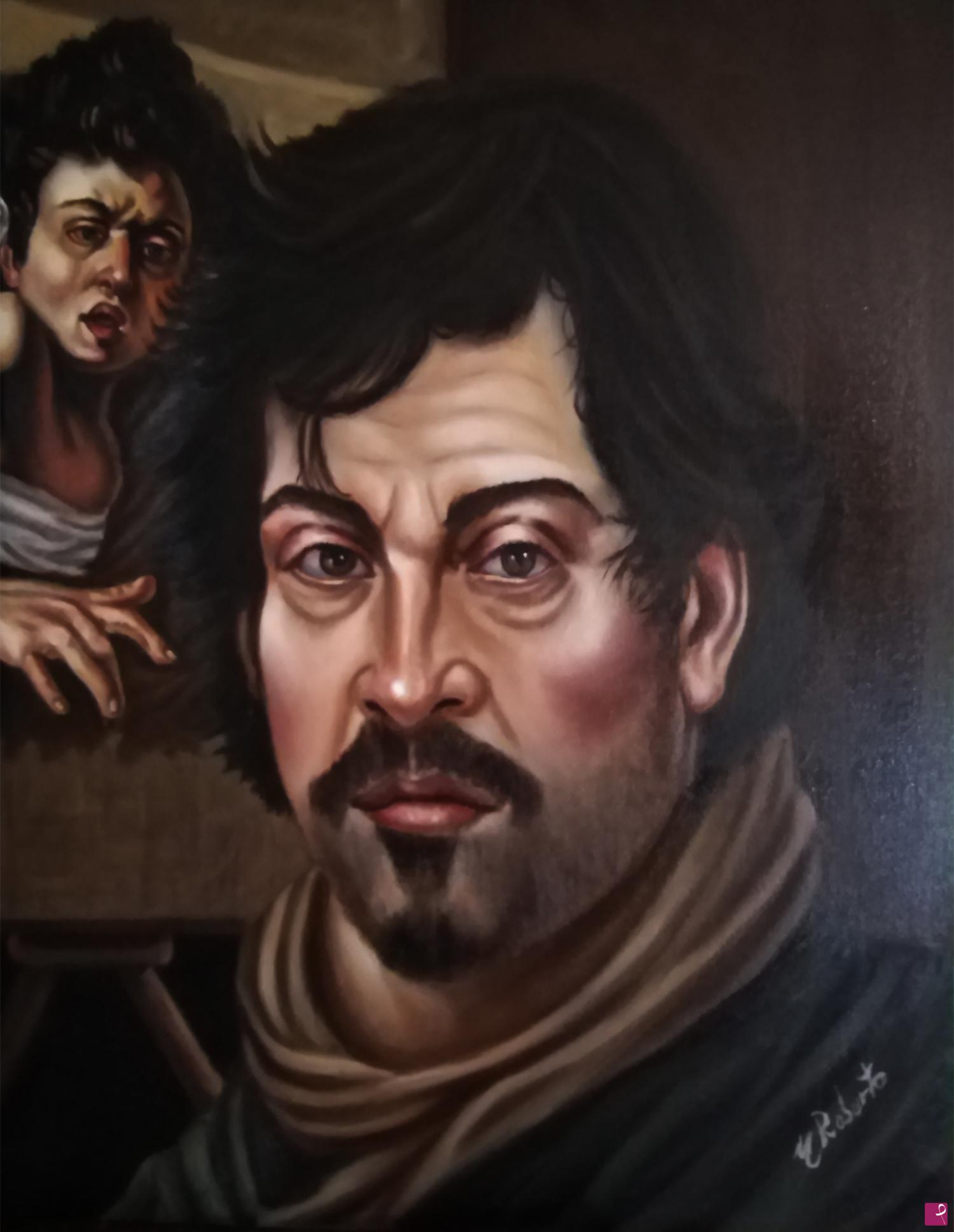 quadri in vendita online - Caravaggio dipinge ragazzo morso da un ramarro – olio su tela 45 x 35 opera originale