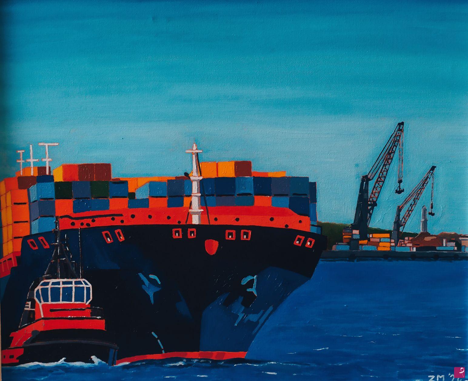 quadri in vendita online - Cargo al porto di Genova