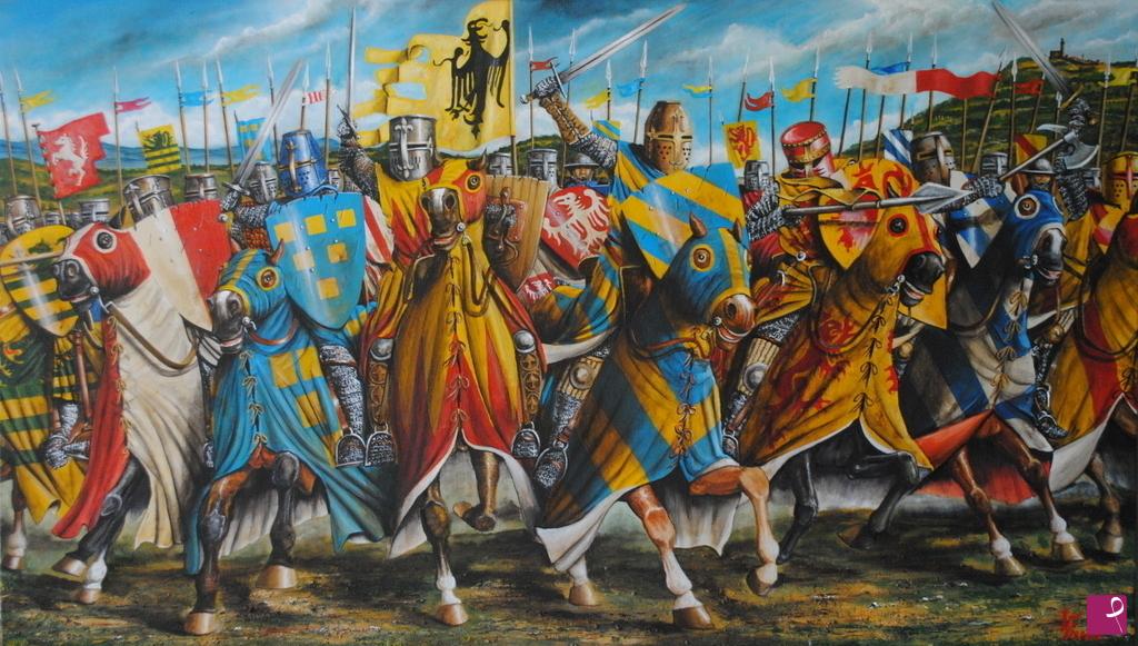 quadri in vendita online - Carica dei nobili ghibellini a Campaldino.