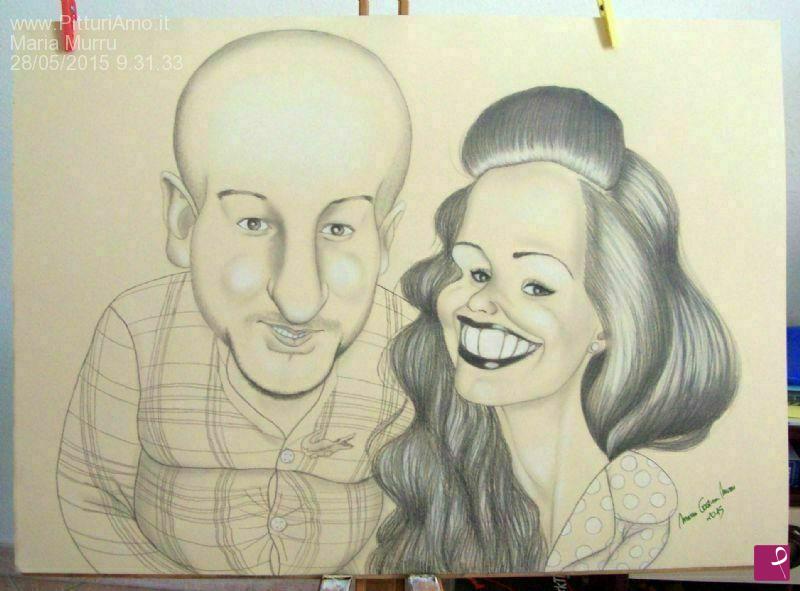 quadri in vendita online - Caricatura di una coppia di sposi