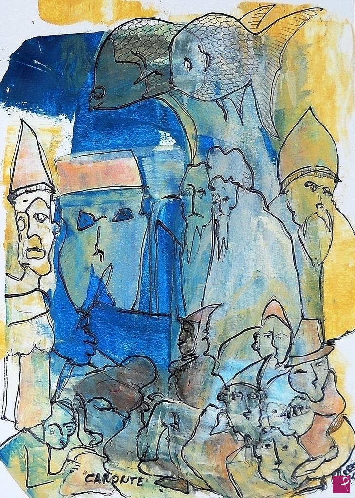 quadri in vendita online - "CARONTE" 24x33 cm tecnica mista su carta. Esemplare unico