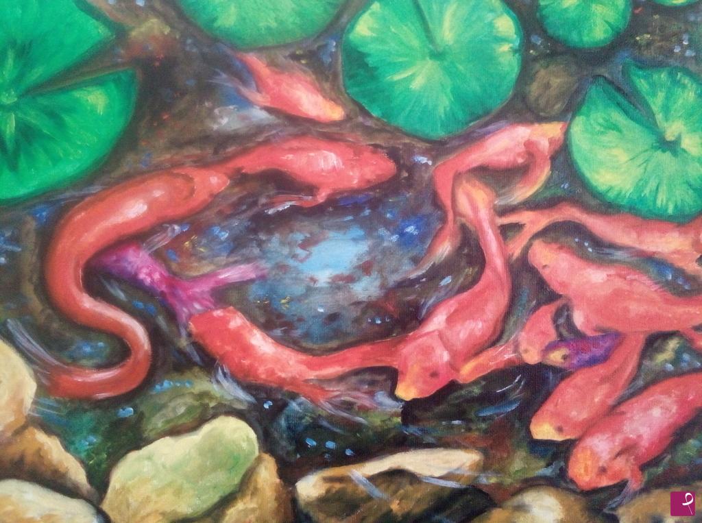 quadri in vendita online - CARPE IN UN LAGO DI NINFEE/ CARP IN A LAKE OF WATER LILIES