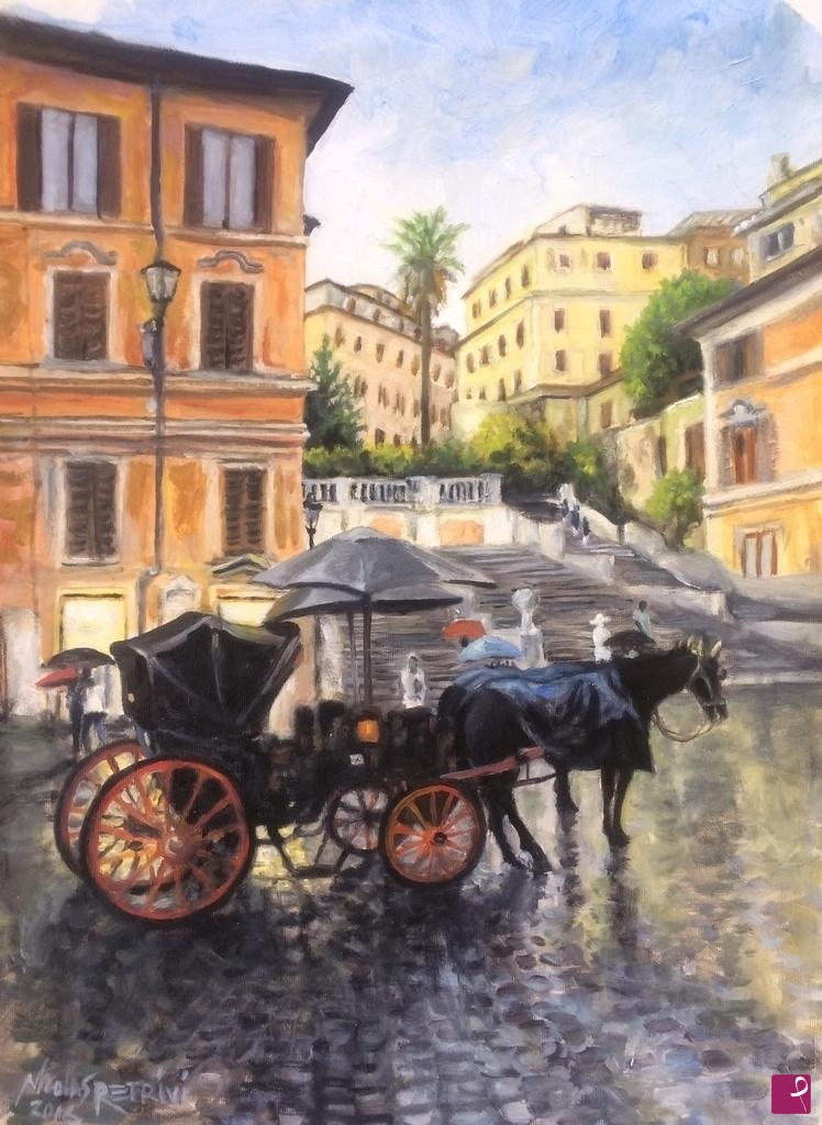 quadri in vendita online - Carrozza a Piazza Spagna 