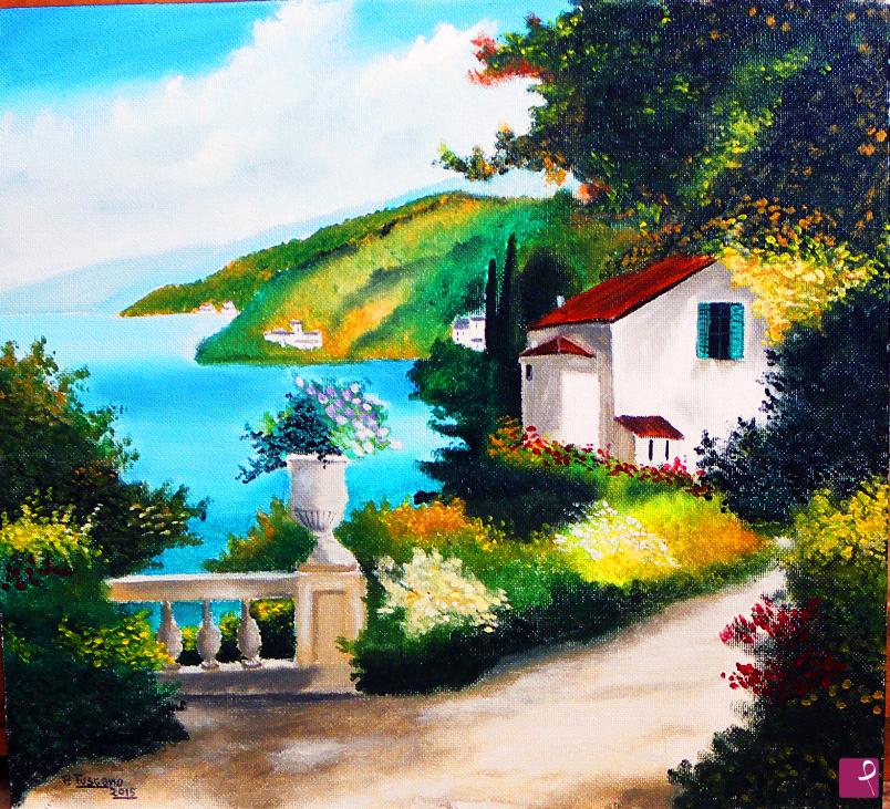 quadri in vendita online - Casa con vista sul lago