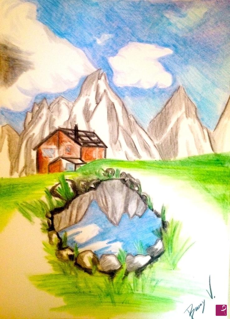 quadri in vendita online - Casa in montagna con laghetto 