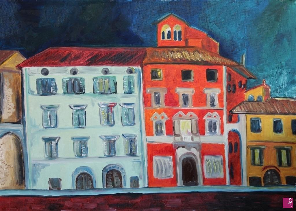 quadri in vendita online - Casa rossa sul lungarno