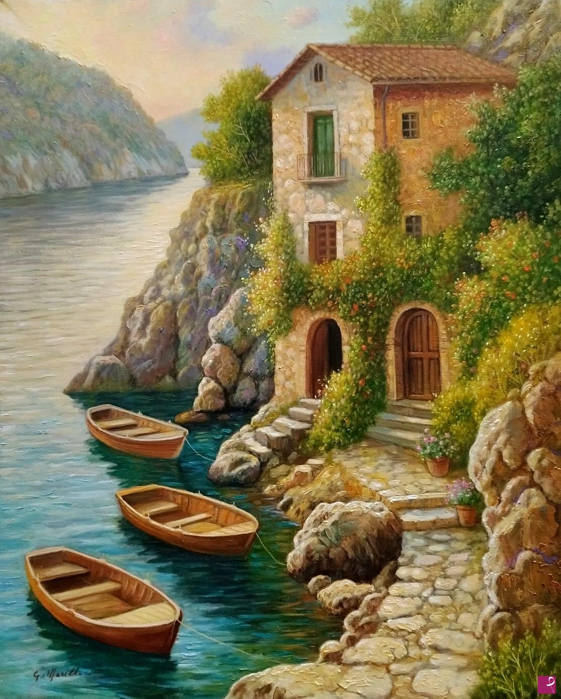quadri in vendita online - Casa sul lago