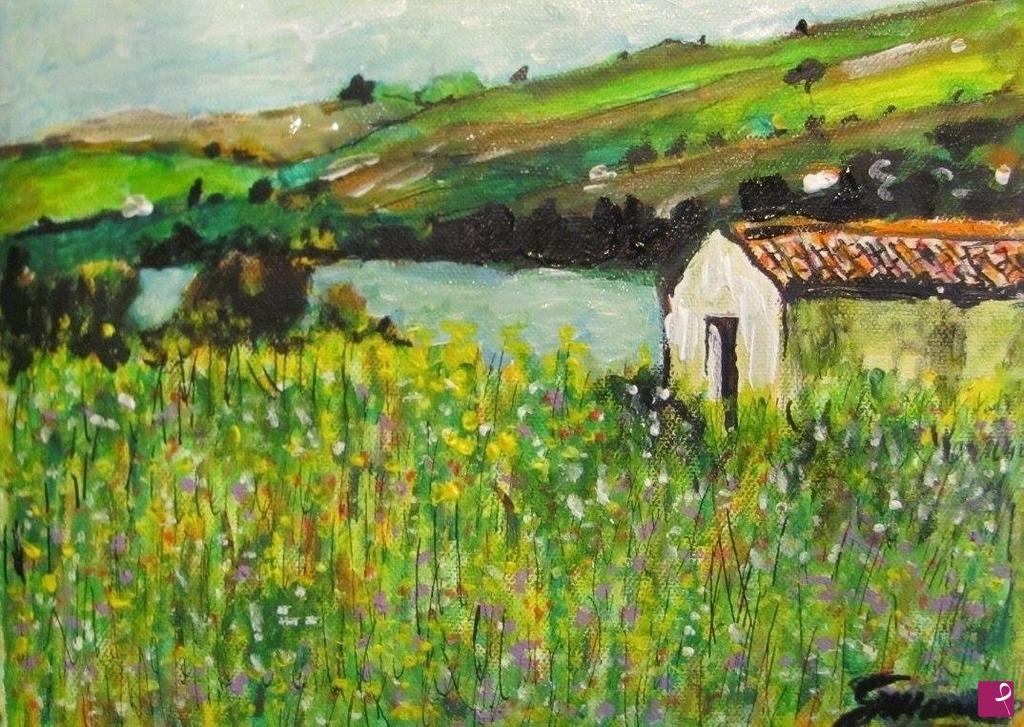 quadri in vendita online - Casa sul lago