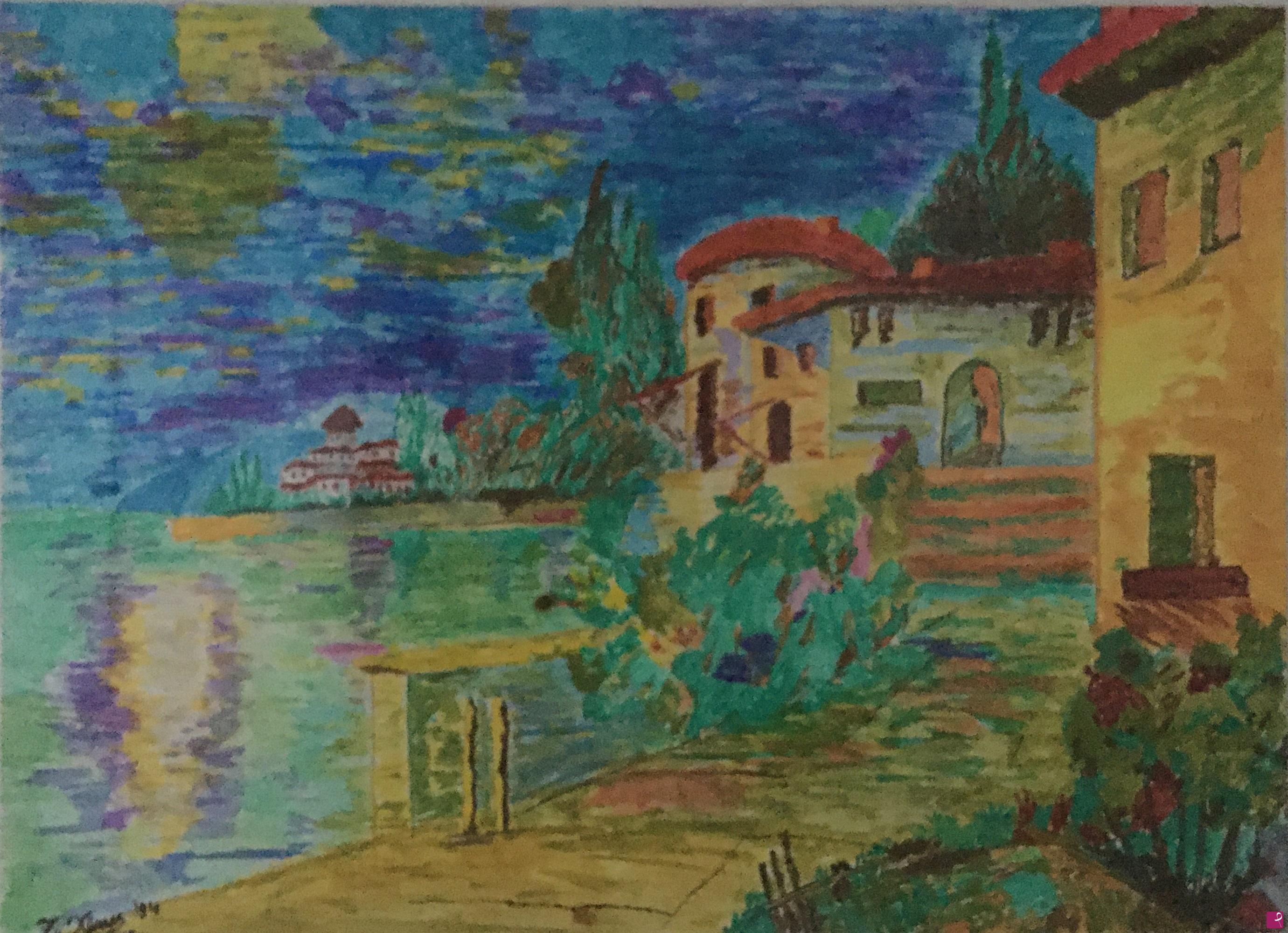 quadri in vendita online - Casa variopinta al lago