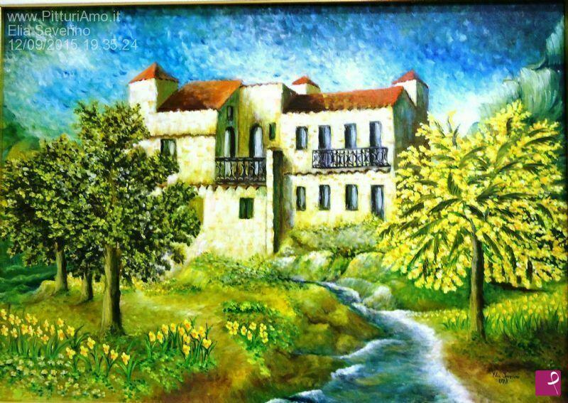 quadri in vendita online - Casale con mimose
