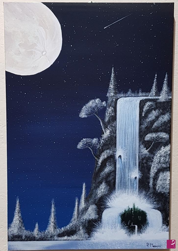 quadri in vendita online - Cascata e luna piena