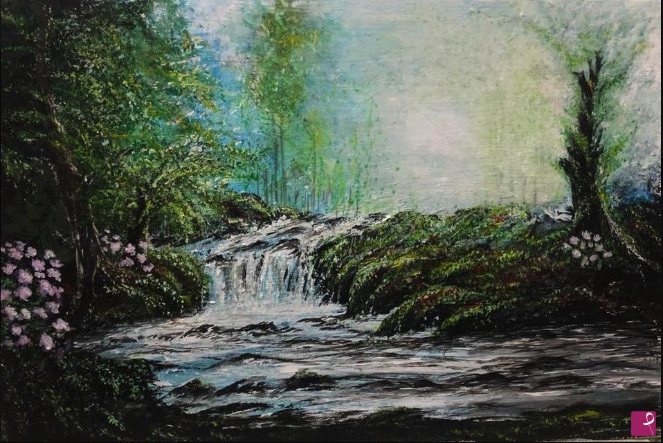 quadri in vendita online - Cascata nel bosco