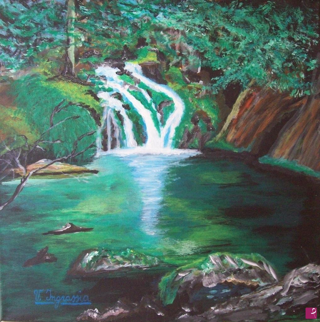 quadri in vendita online - cascata nel bosco montano