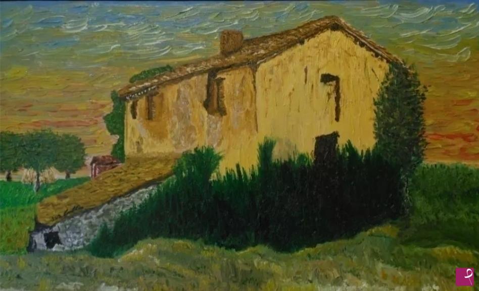 quadri in vendita online - Cascina diroccata.  Vecchia signora ormai in decadenza, intrecci i tuoi capelli con l'edera, profumi la tua pelle di muschio mentre tingi il tuo corpo con i colori della mora. 