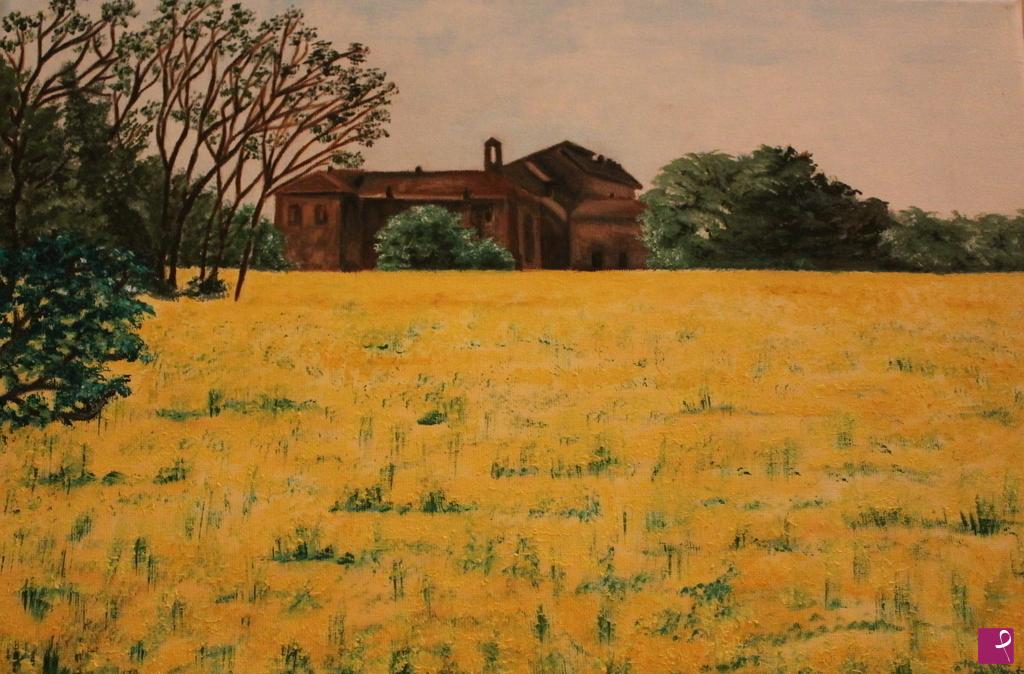 quadri in vendita online - Cascina Gogna con campo di colza