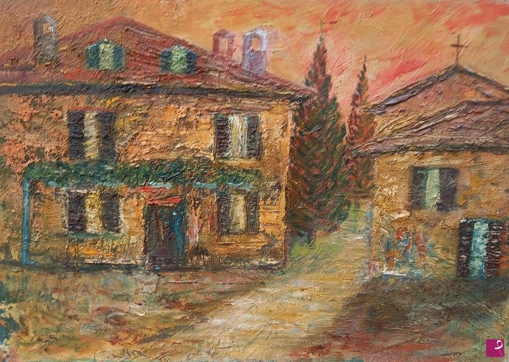 quadri in vendita online - Cascina lombarda al tramonto