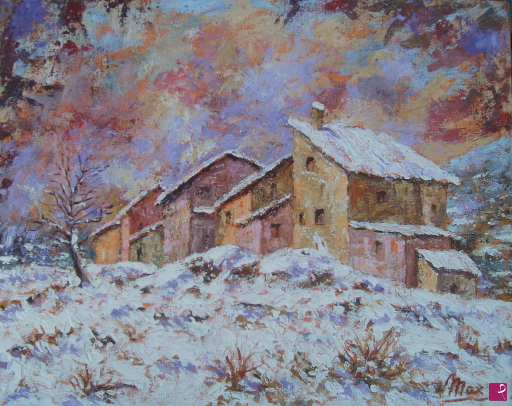 quadri in vendita online - CASE DI MONTAGNA CON NEVE