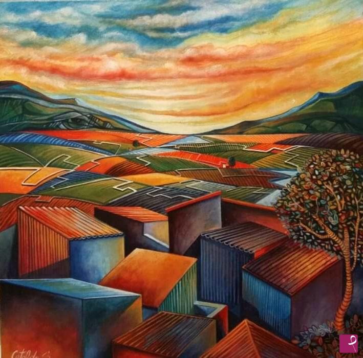 quadri in vendita online - Case siculi al tramonto 