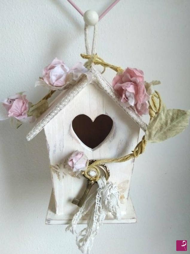 quadri in vendita online - Casetta uccellini Shabby chic rose