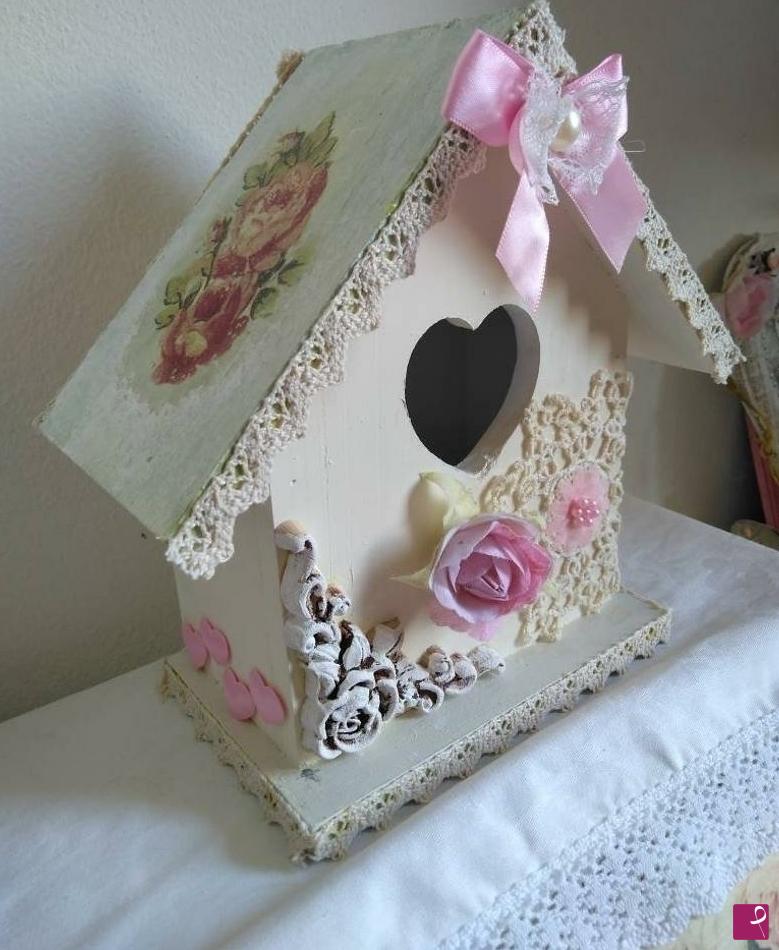 quadri in vendita online - Casetta uccellini Shabby chic rose