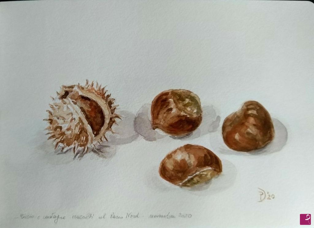 quadri in vendita online - Castagne selvatiche con guscio 