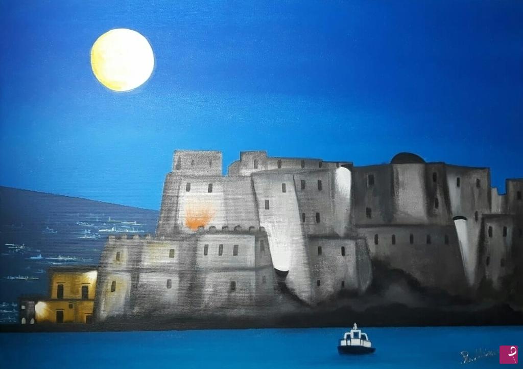 quadri in vendita online - CASTEL DELL'OVO E IL BACIO DELLA LUNA 