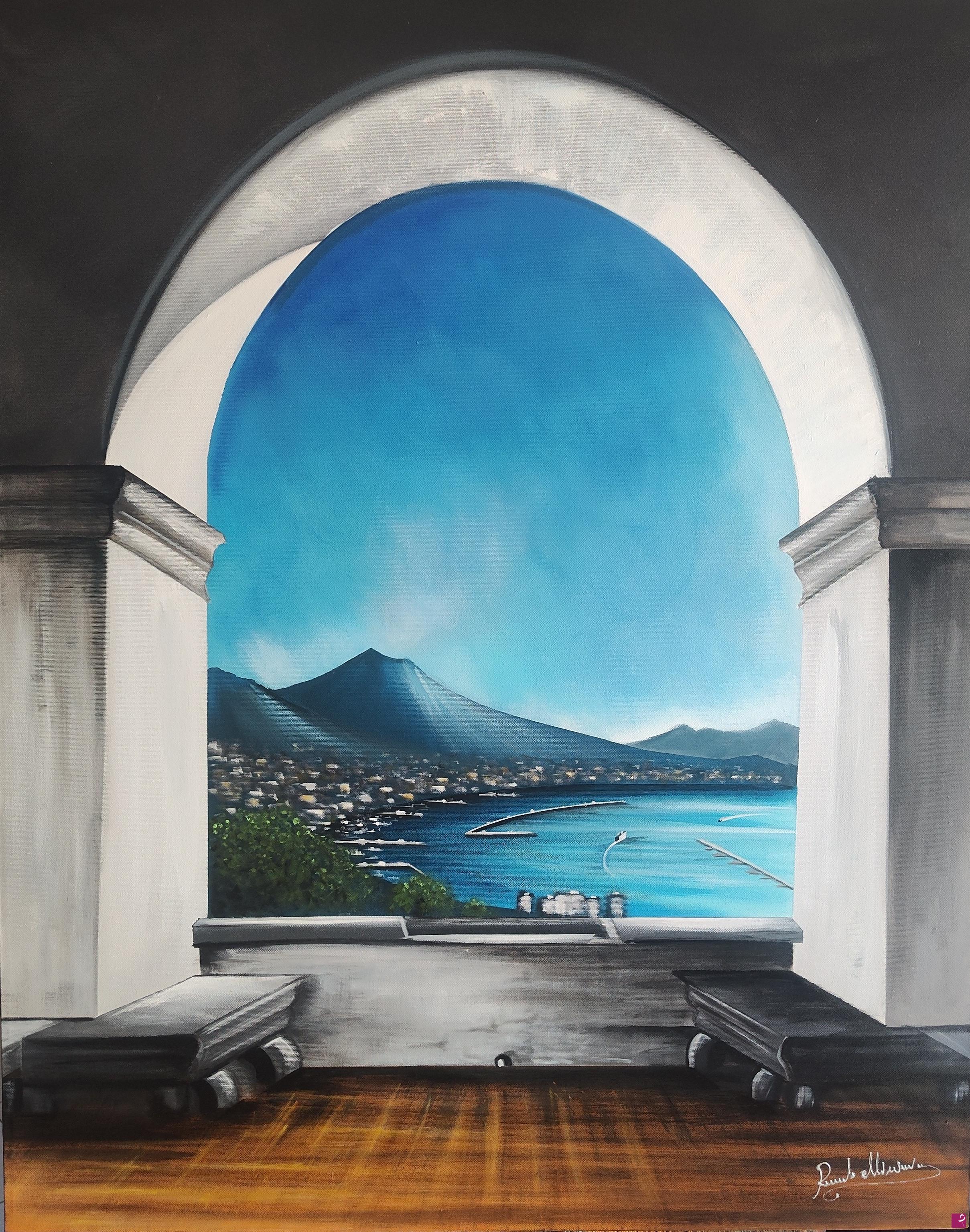 quadri in vendita online - Castel S Elmo con vista del Golfo di Napoli e il Vesuvio