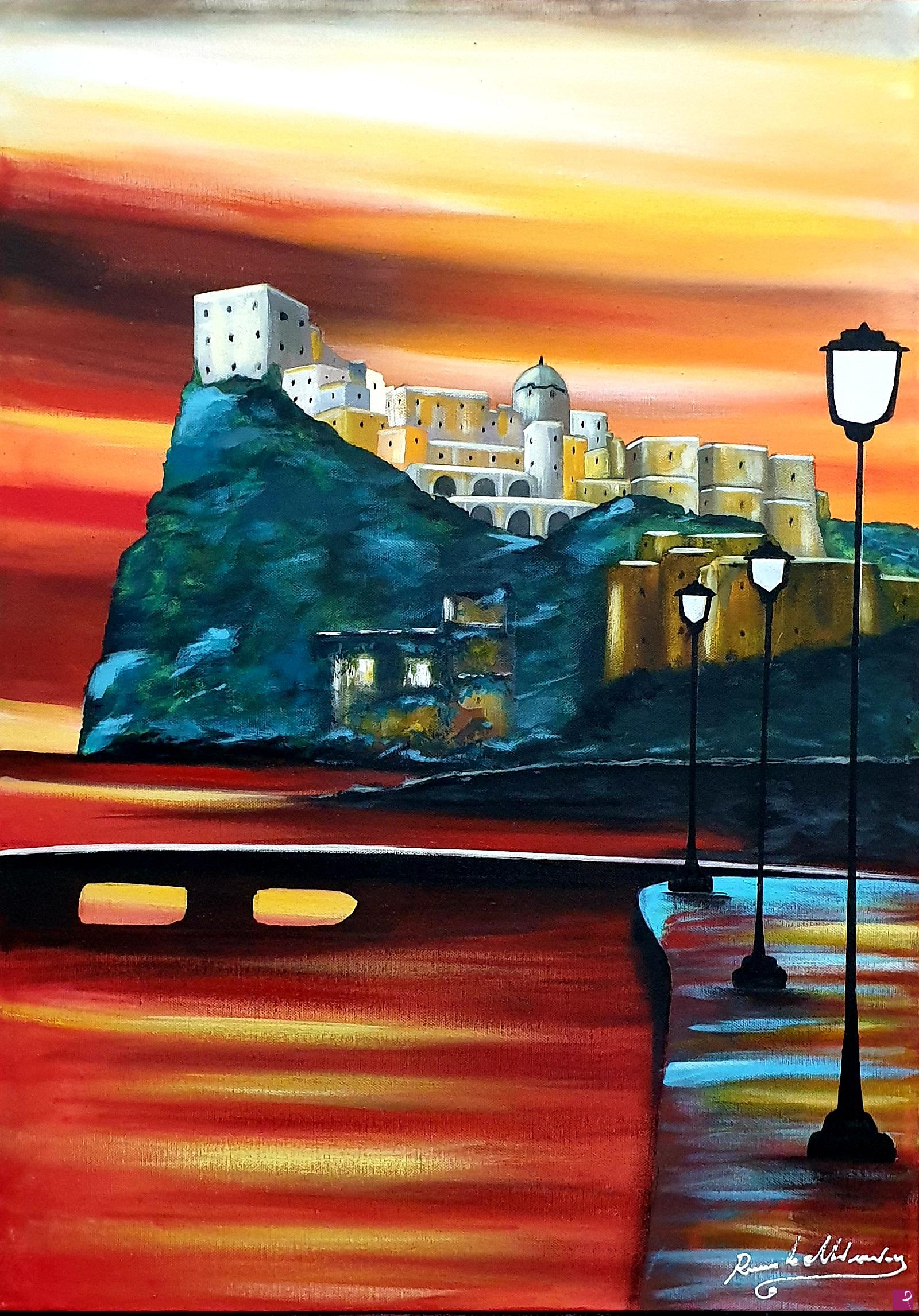 quadri in vendita online - Castello Aragonese di Ischia al Tramonto 