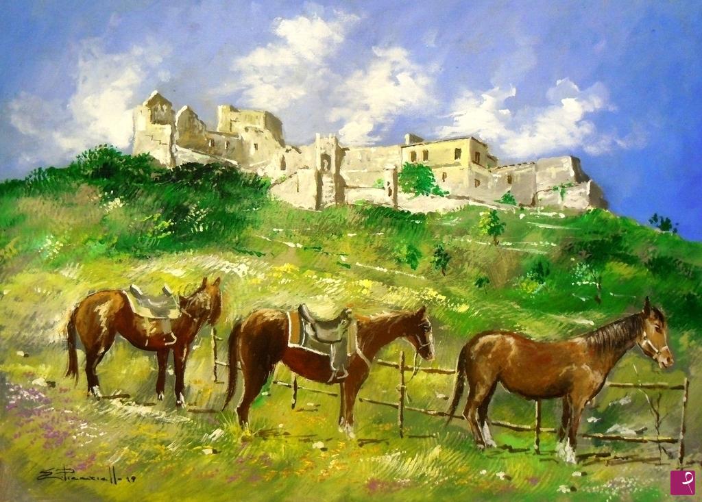 quadri in vendita online - Castello Arechi cavalli in libertà