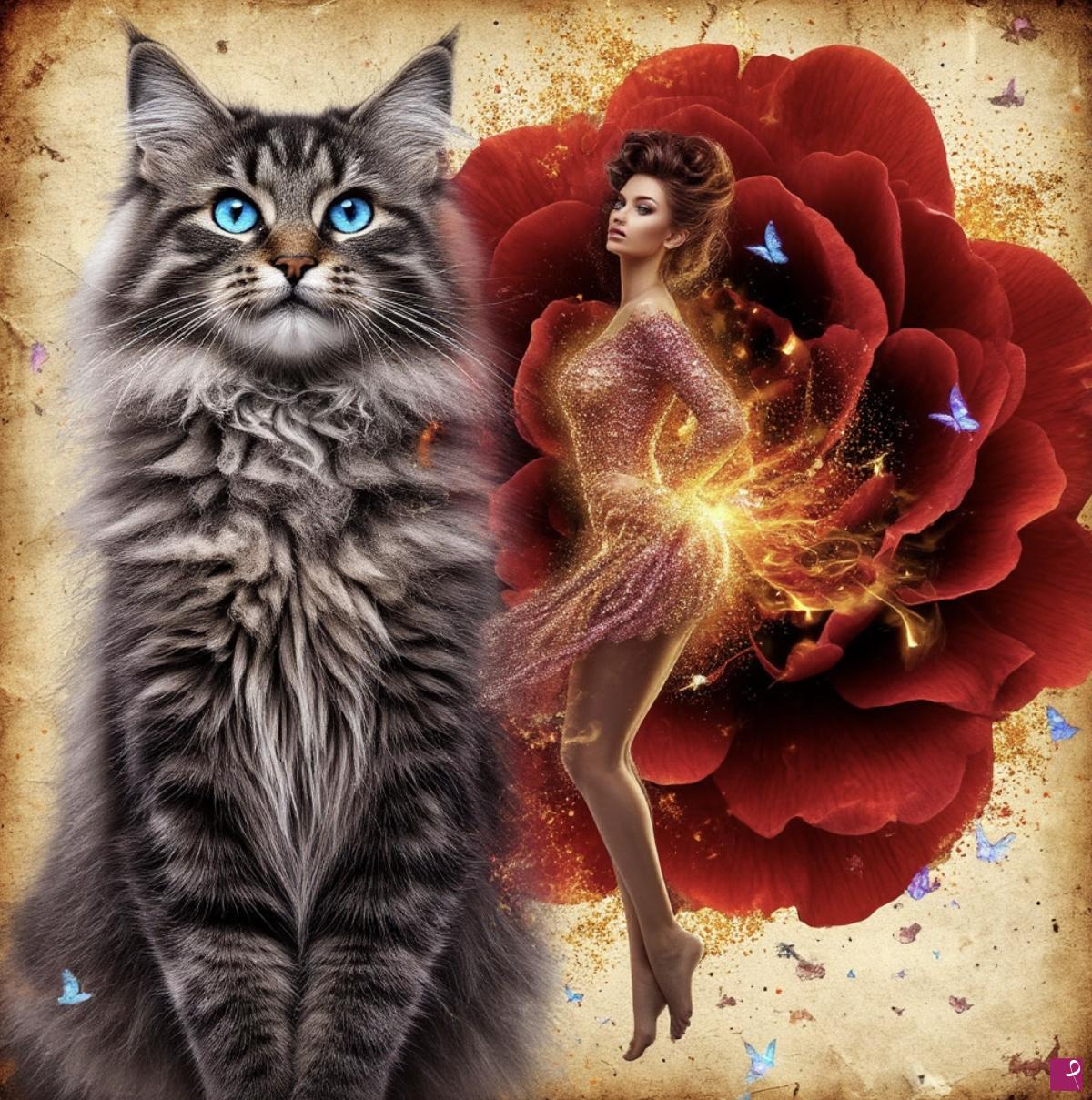 quadri in vendita online - Cat and her women 