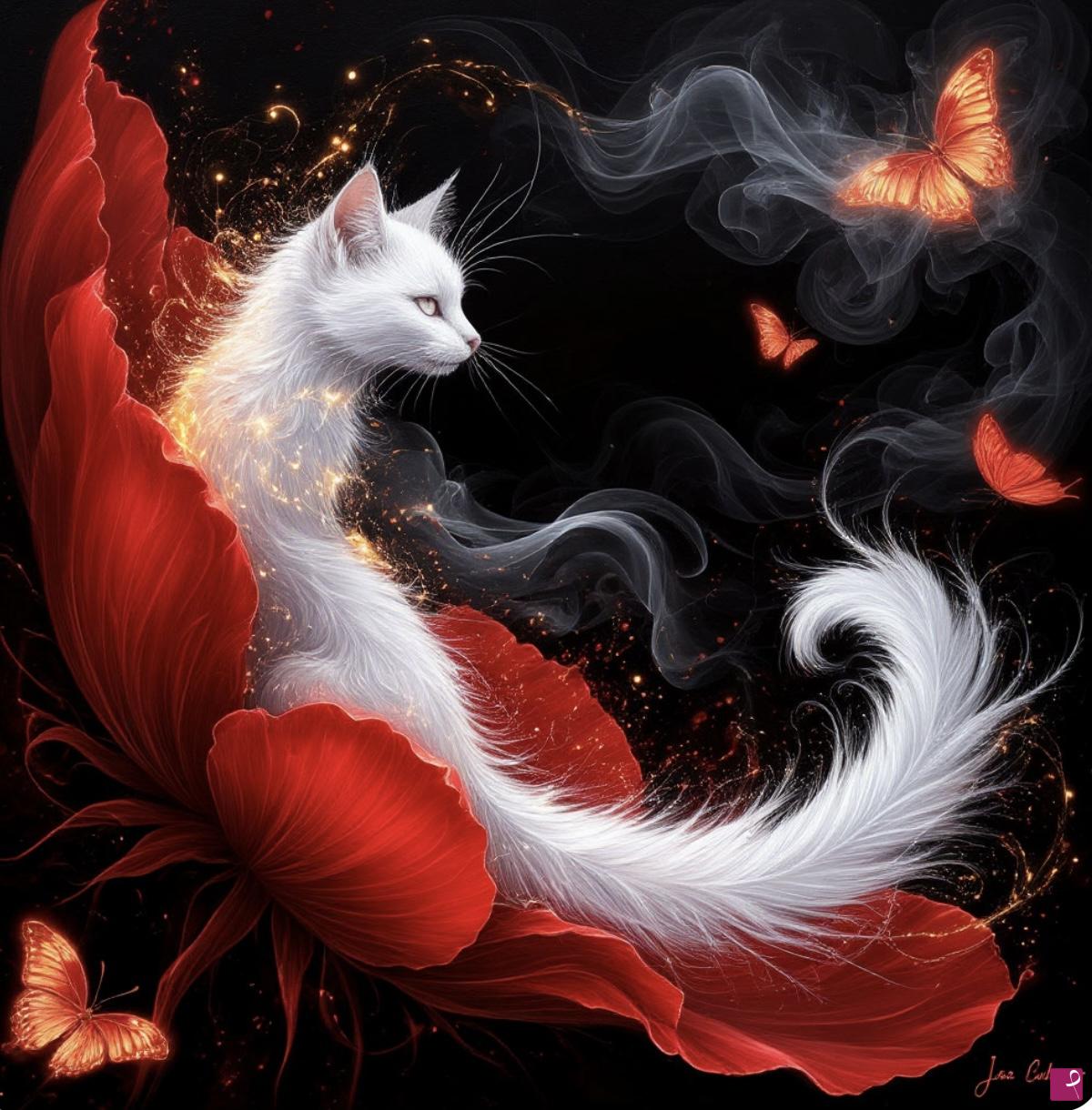 quadri in vendita online - Cat, butterflies,flowers 